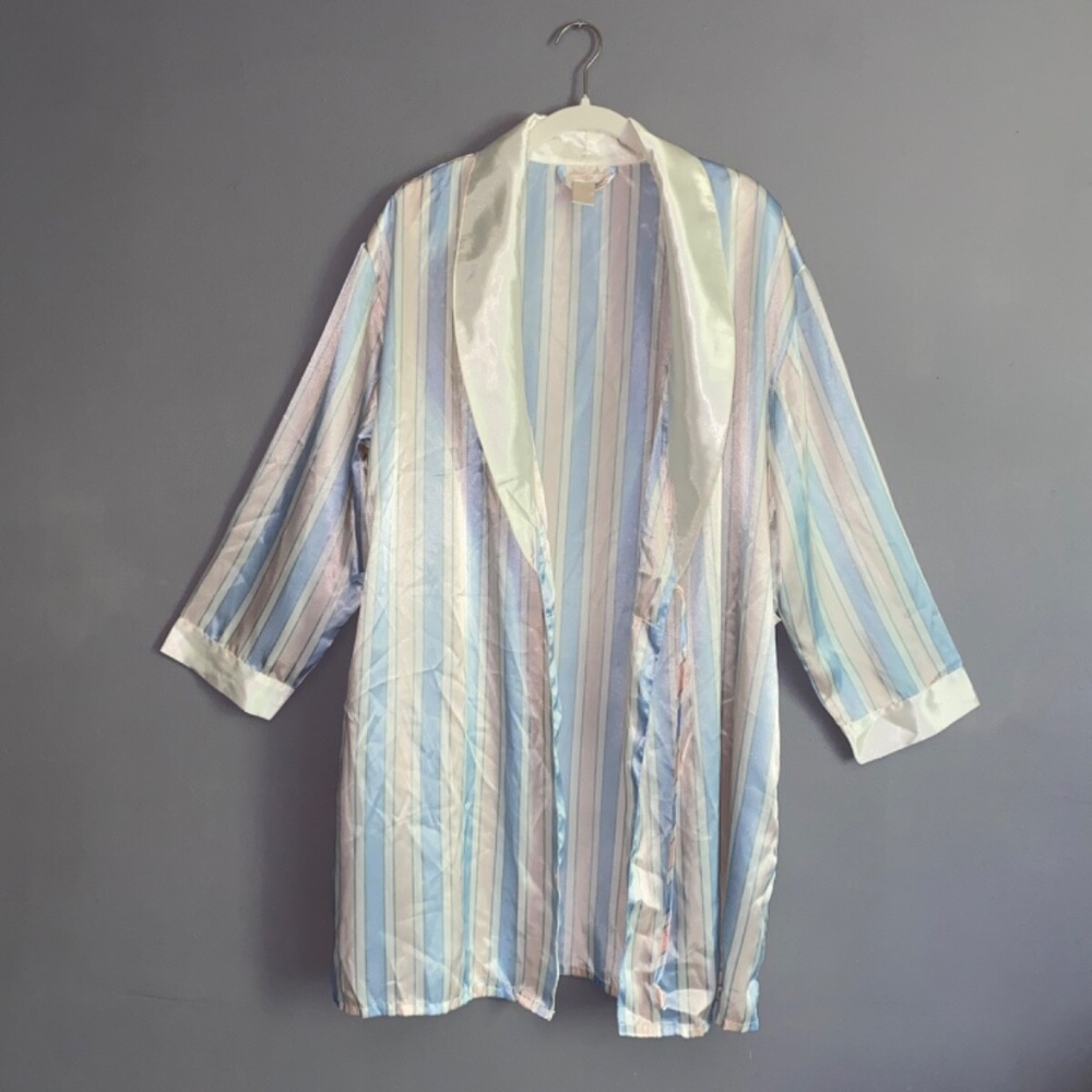 Pale Blue Pink Stripe INNER MOST by Sears Robe Vtg Medium